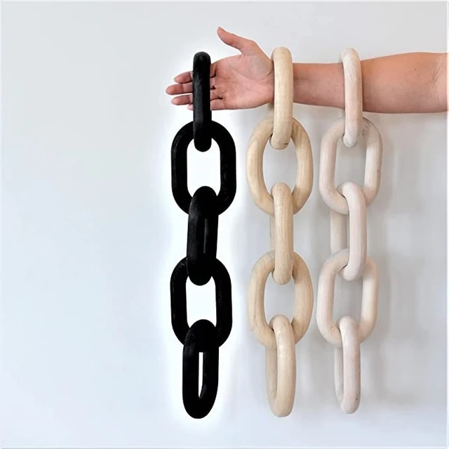 Wood Chain Link Decor for Coffee Table | Decorative Wood Chain Link and  Bead Garland Set | Wood Knot for Aesthetic Room Decor | Hand Carved Wooden