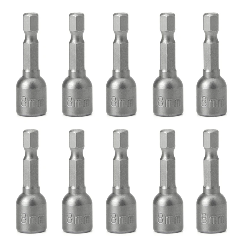 

10 Pcs Magnetic Nut Driver Set 8mm 5/16" Socket Adapter Hex Drill Bit