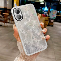 Glitter Feather Pattern Soft Case Cover for Oppo A78 4G (YM White)