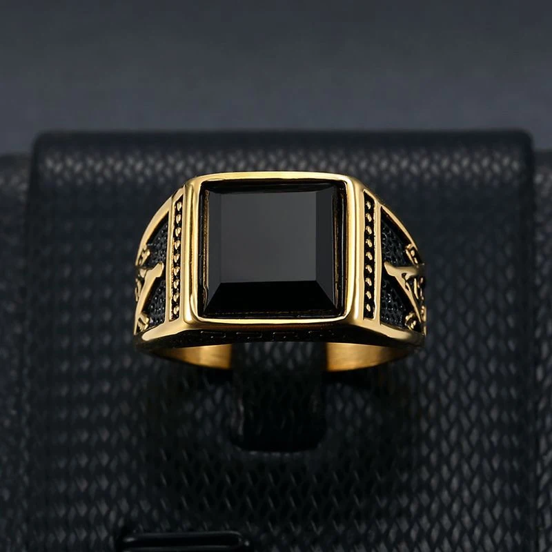 Punk Stone Ring for Men Women Biker High Quality Banquet Creative Square Letter G Stainless Steel Masonic Ring Jewelry Wholesale 3