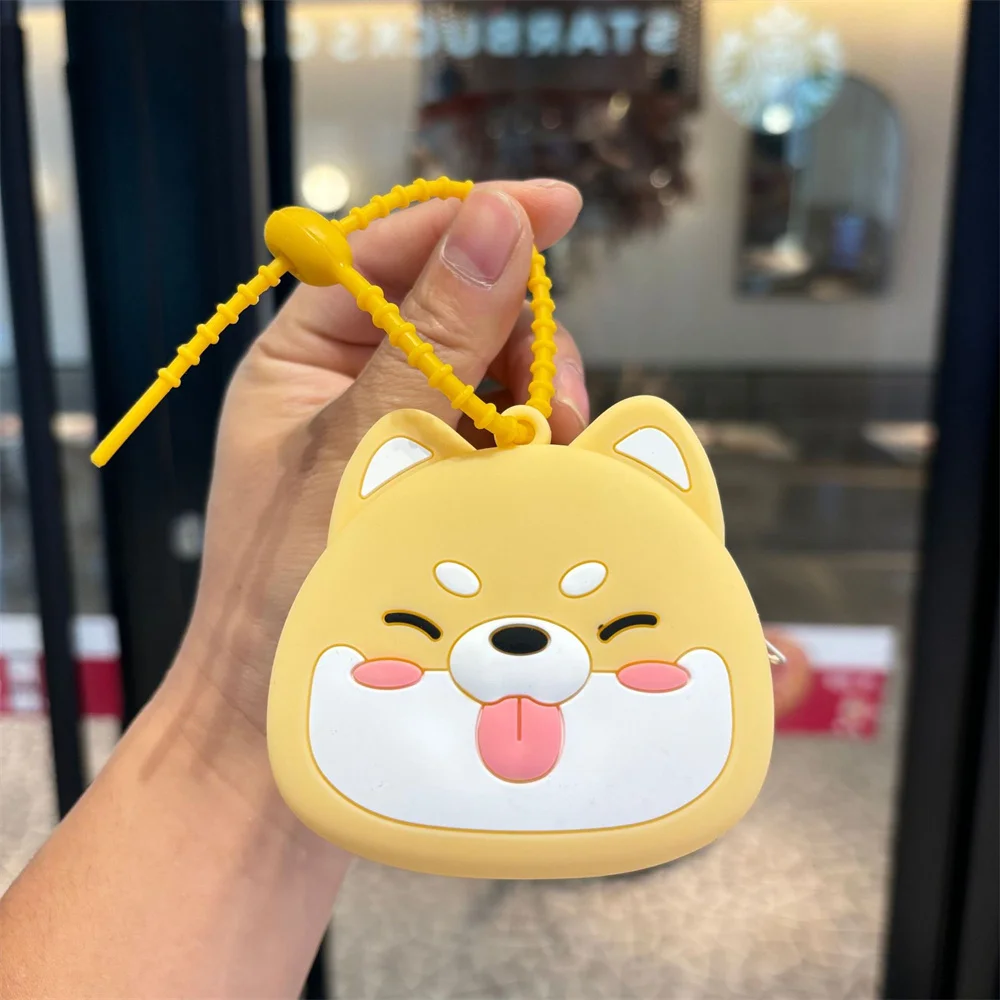 Cute Silicone Coin Purse Wallet Keychain Cartoon Cat Dogs Kids Key Wallets Portable Lipstick Earphone Storage Bag Children Gift