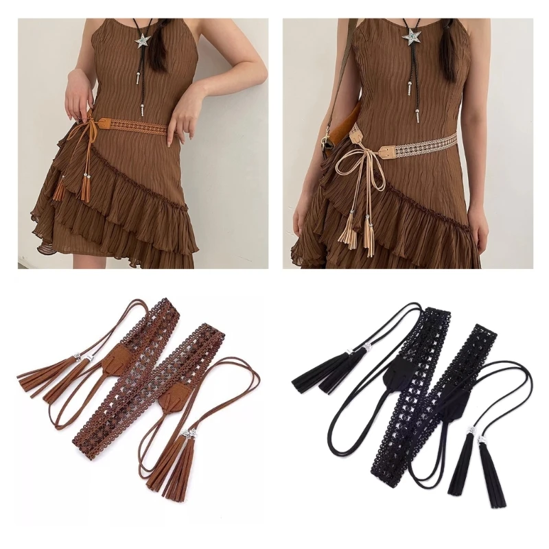 

Cowgirl Waist Chain Casual Tie Belt Vintage Waist Ceinture Cowgirl Lady Belt Exquisite Hollow Flower Western