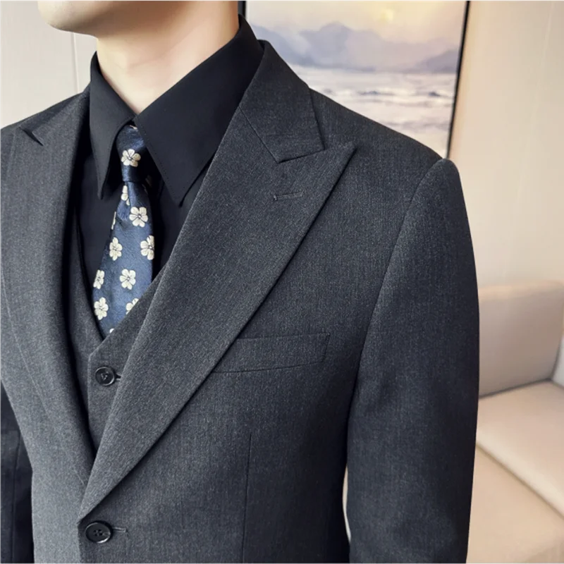 Men's Formal Slim Fit Business Work Wedding Stage Tuxedo Fashion Men Social Dress Suit 3 Pieces Set Jacket Vest Pant