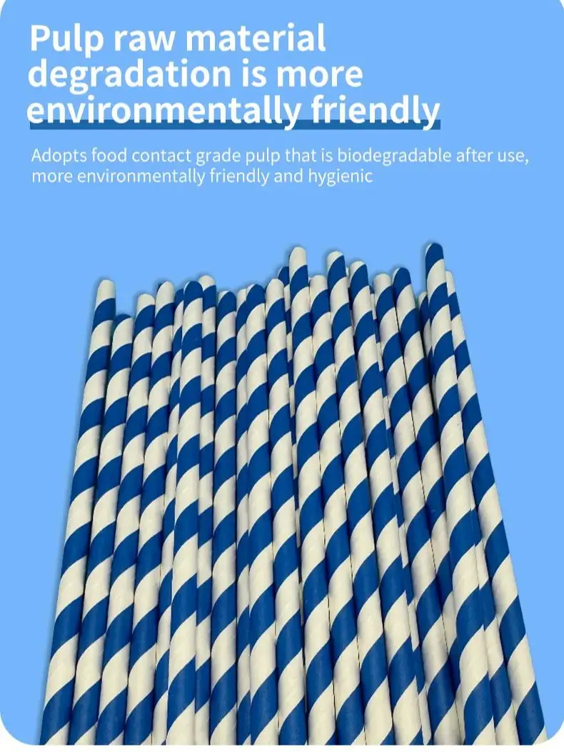 100Pcs Disposable Straws Navy Blue Striped Bulk Party Birthday Wedding Christmas Decoration Cocktail Coffee Drinkware Supplies