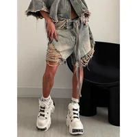 Jean déchiré Vintage Harajuku pour femmes, coupe ample, Y2K, dommages Emo Trashy, longueur mollet, Kpop Baggy, pantalon en Denim délavé 3
