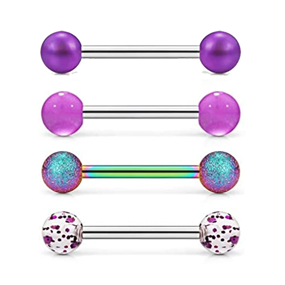 4PCS Nipple Rings Tongue Rings Straight Barbell Body Piercing Jewelry