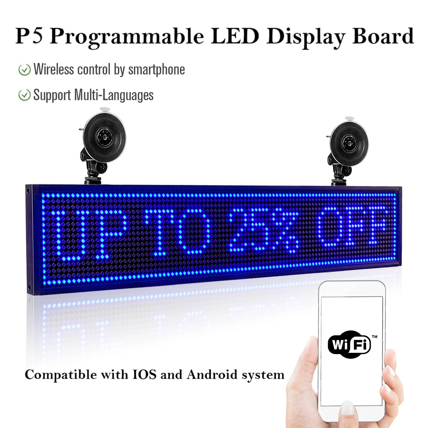 Leadleds 12V 50cm P5 Led Car Sign Truck Taxi Rear Window Scrolling LED Display Board Wifi Programmable Support Multi-languages