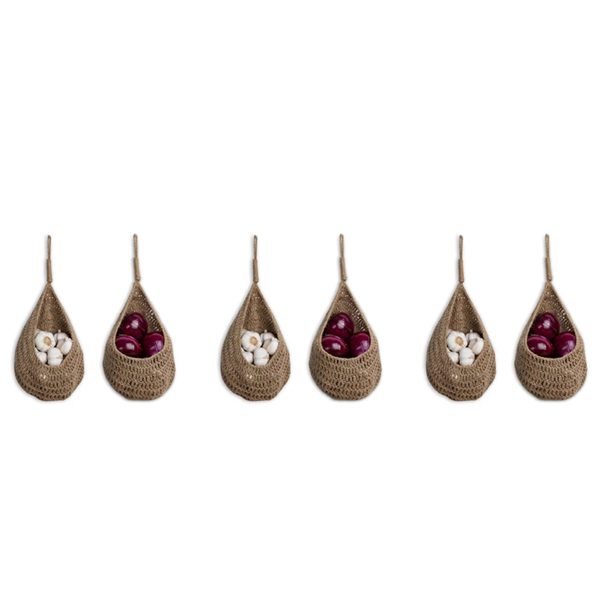 

Twine Onion Basket Hanging for Pantry, Potato Garlic Onion Pantry Storage Baskets, Boho Wall Baskets 6Pcs