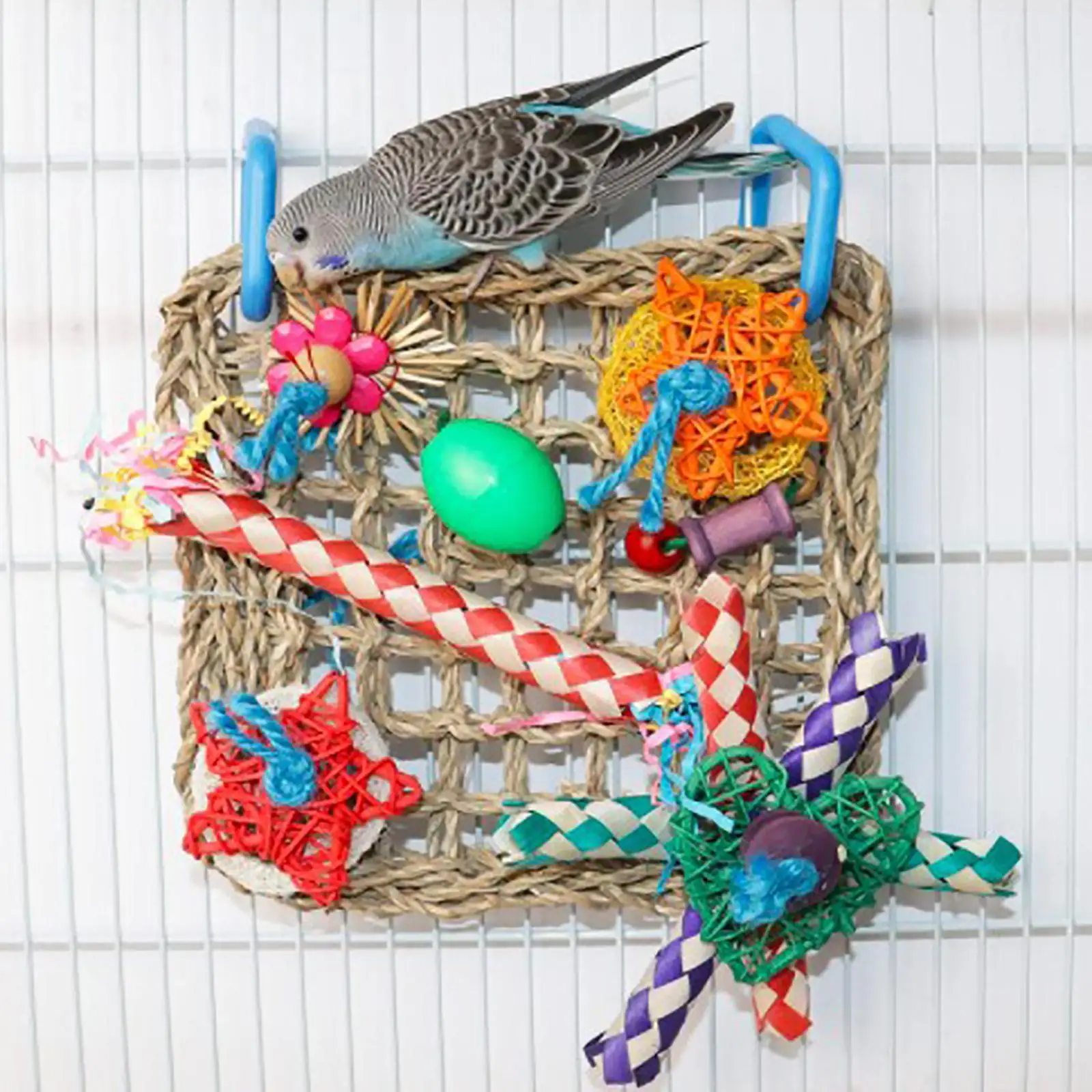 Colorful Pet Bird Foraging Wall Toy Parrot Chewing Toy Cage Accessories Hanging Climbing Hammock Woven Mat for Budgie Macaws