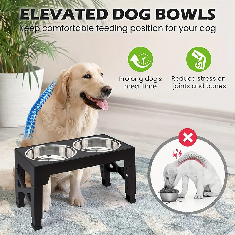 Elevated Dog Feeder Dogs Bowls Adjustable Raised Stand with Double Stainless Steel Food Water Bowls for Small Medium Large Dogs 2