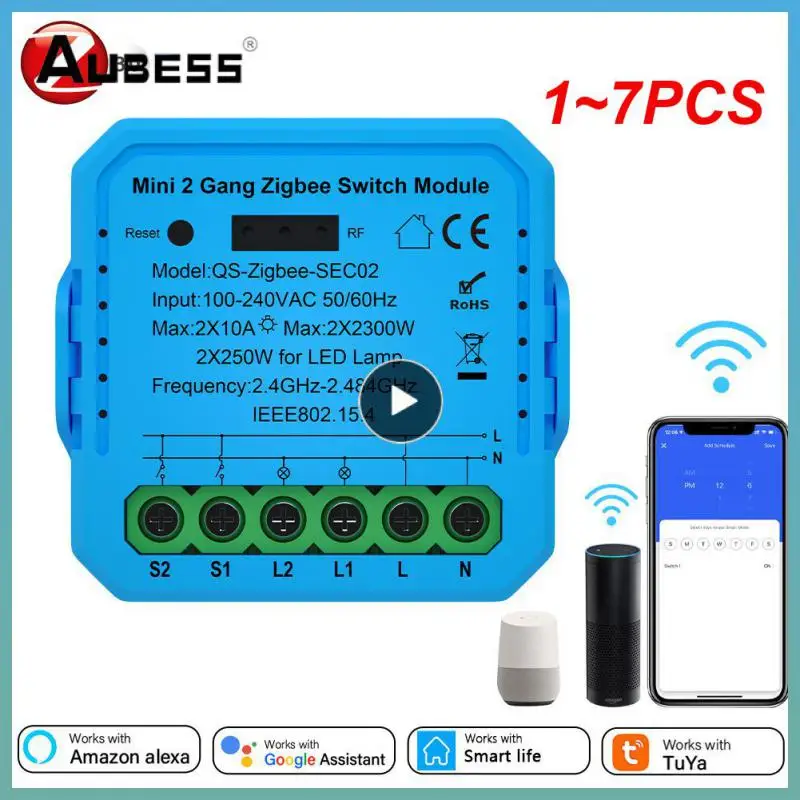 

1~7PCS Tuya /Wifi Push Button Switch Module1/2 Gang Switch Control Module APP Remotely Control Compatible Alexa