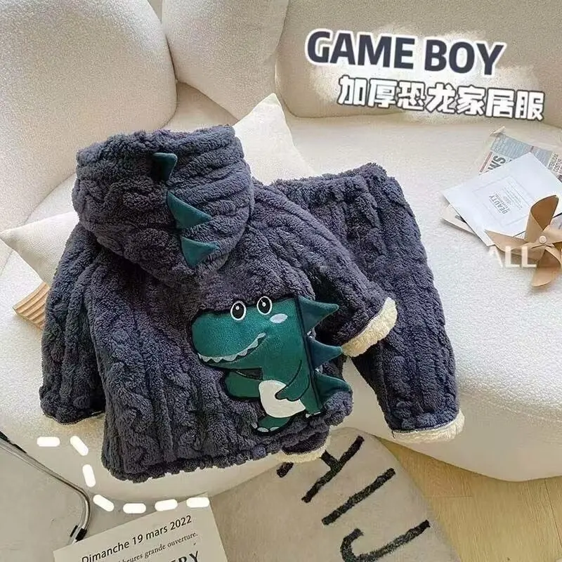 

Зимний комплект одежды для маленьких мальчиков из 2 предметов, осенняя куртка и штаны, наряд, милый пиджак + штаны, флисовые спортивные костюмы, новинка 2024