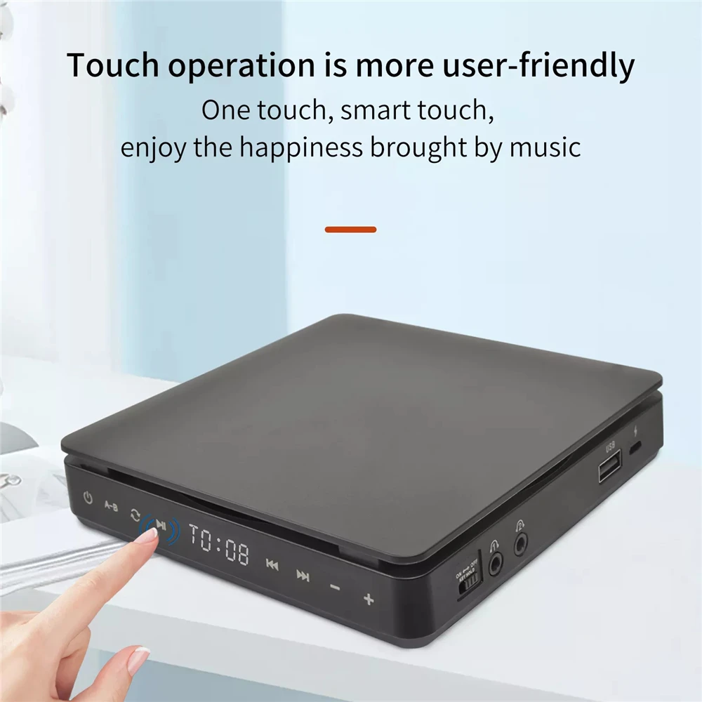Universal Portable CD Player 3.5mm USB HIFI Walkman Disc Learning Retro CD Disc Album Player Touch Control Support CD/MP3/WMA