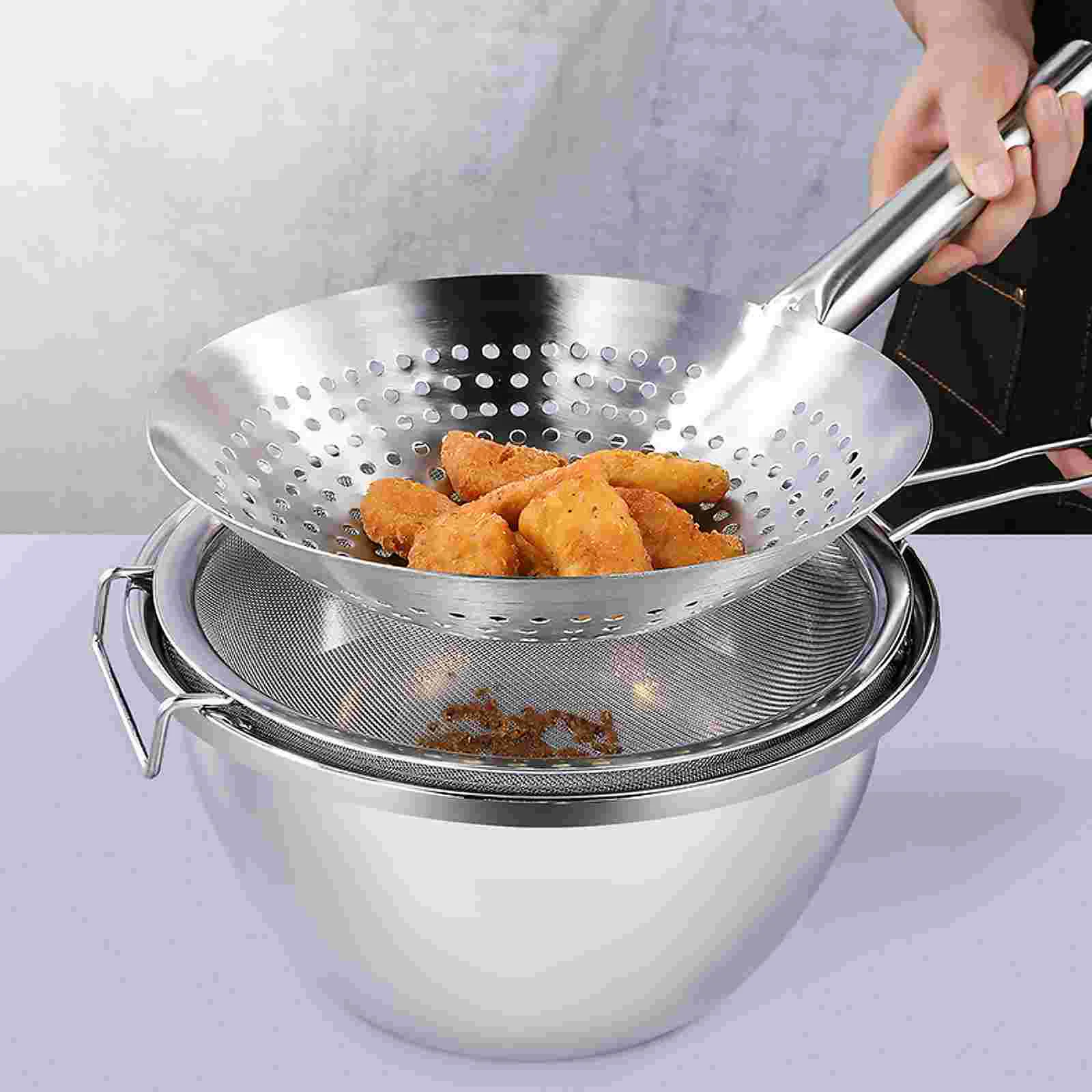 

Stainless Steel Colander Large Scoop Strainer Spoon Fry Skimmer Mesh Wok Stainer Filter Ladle Mini