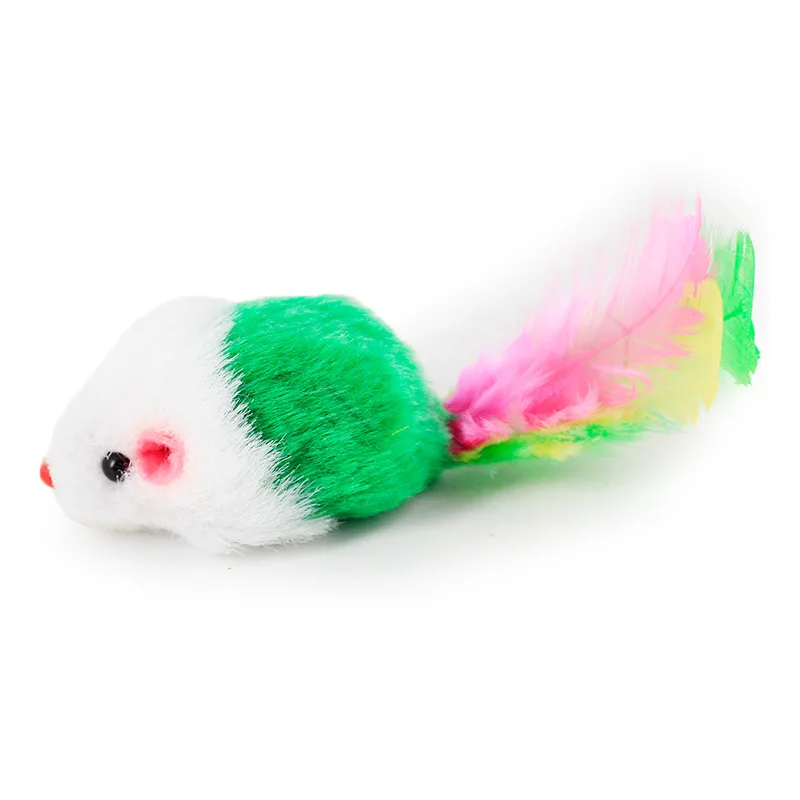 

2022New Color Feather Tail Pet Toy Furry Mouse Cat Kitten Real Fur Gravel Sounds Cute Toy Faux Mice Cat Toy