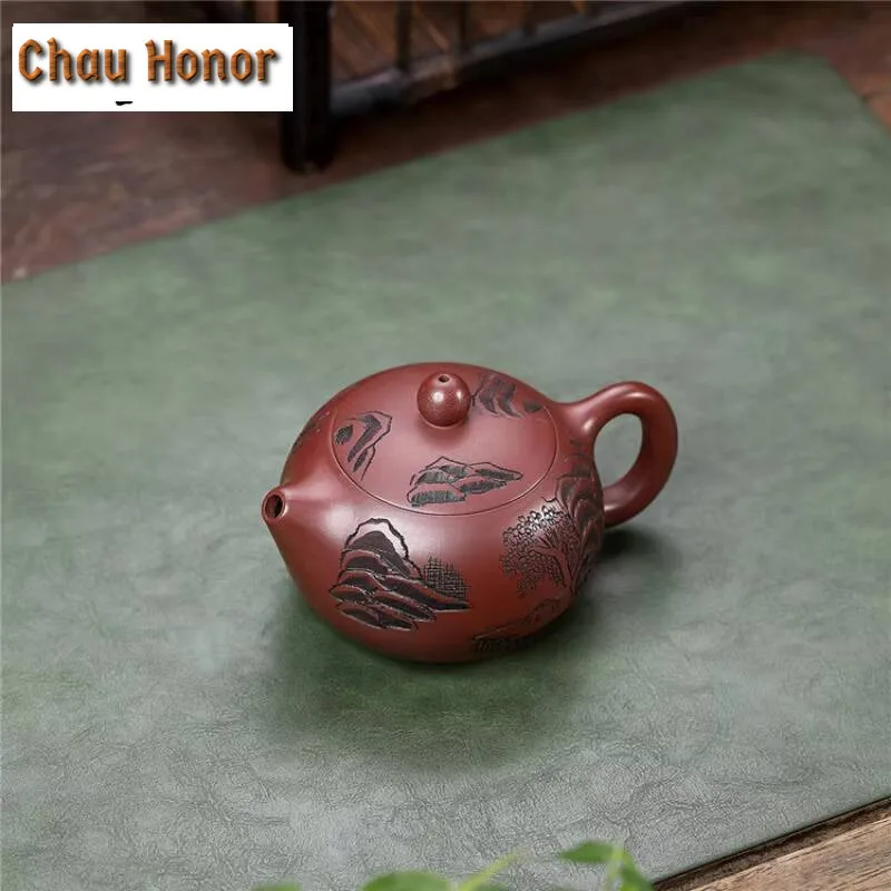 220ml Creative Yixing Purple Clay Teapots Handmade Xishi Pot Raw Ore Dragon's Blood Sand Kettle Chinese Zisha Tea Set Collection