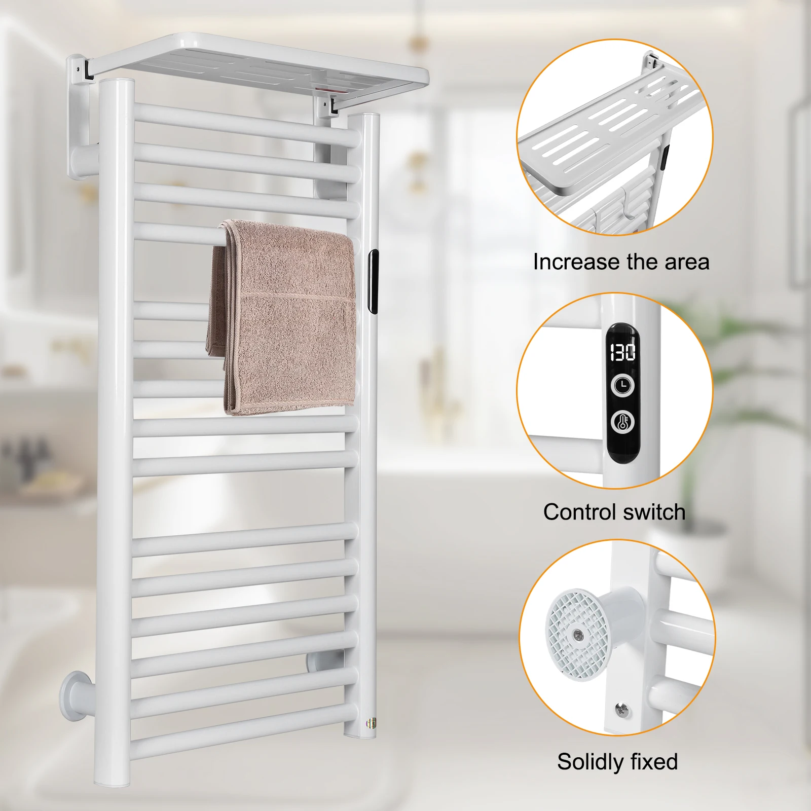 15 Bars Towel Warmer Racks with Timer & Temperature Control Home Towel Radiator IP56 Waterproof for Family Swimming Pool Salon