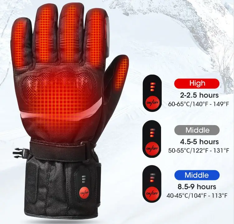 겨울 방풍 방수 전기 충전식 배터리 장갑 가열 오토바이 장갑