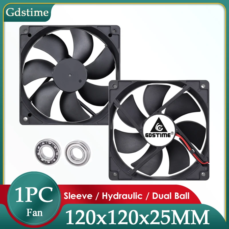 Gdstime-ventilador Cooler para Caixa do Computador pc Manga Ventilador de Refrigeração Bola fg Pwm Usb 4pin dc 5v 12v 24v 48v 120 mm 12025 120x120x25 mm