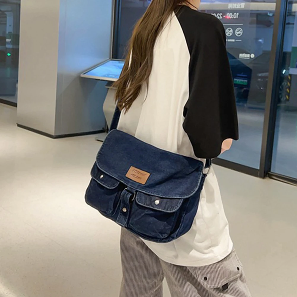 Vintage Women Denim Satchel Japanese Multi Pocket Messenger Bags