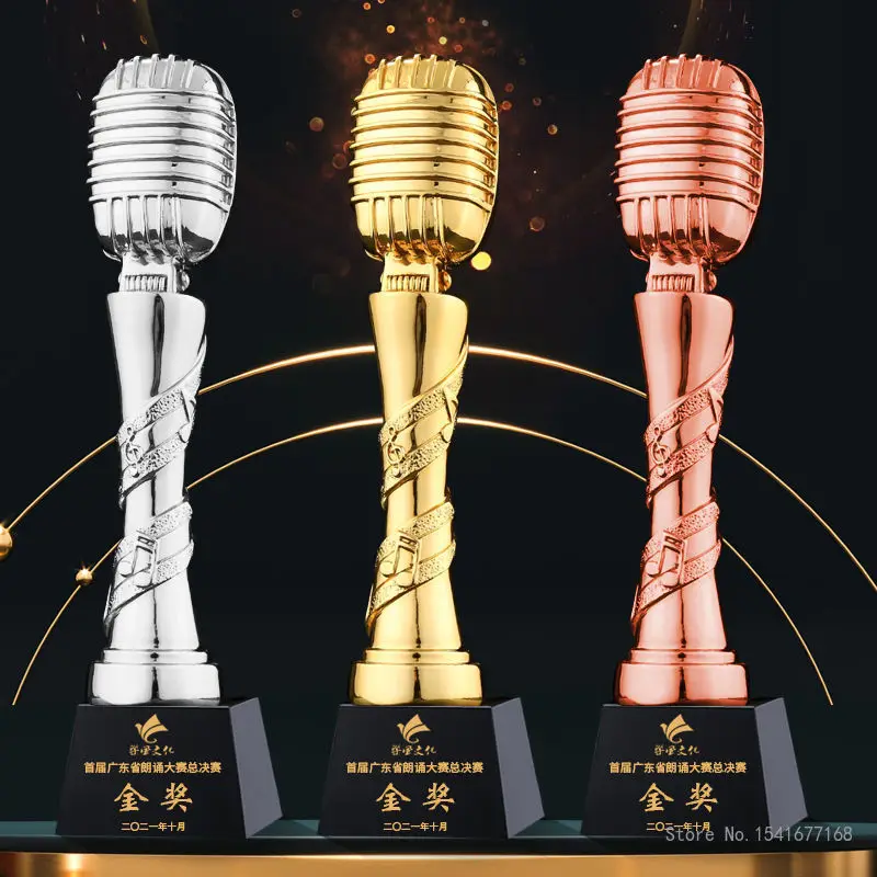 Crystal Note Trophy, Microphone, Gold Microphone Trophy, Custom, Children's Good Voice, Voice Recitation, Competition
