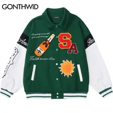 

Mens Varsity Baseball Bomber Jacket Vintage Embroidery Letter Skull Patchwork Coat 2022 Unisex Harajuku Uniform Jackets Green