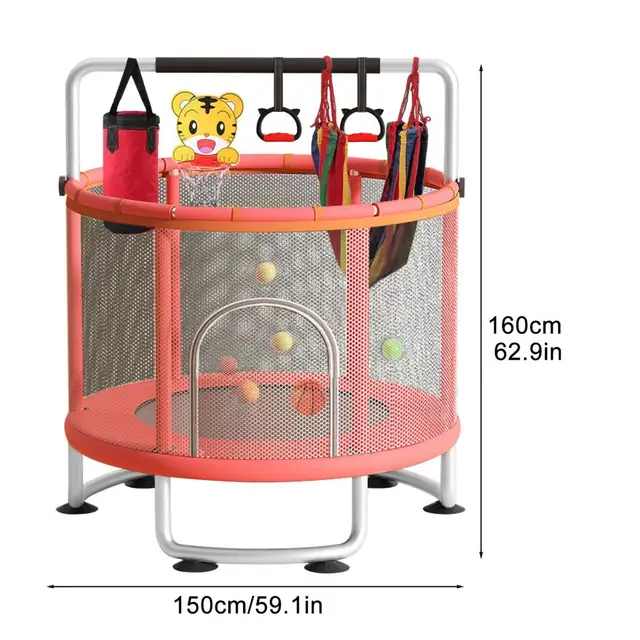 22564-49588d.jpg Kids Trampoline, High Bounce Cloth Adjustable Baby Toddler Trampoline, Widen U-shaped Base 440lbs Mini Trampoline With Swing