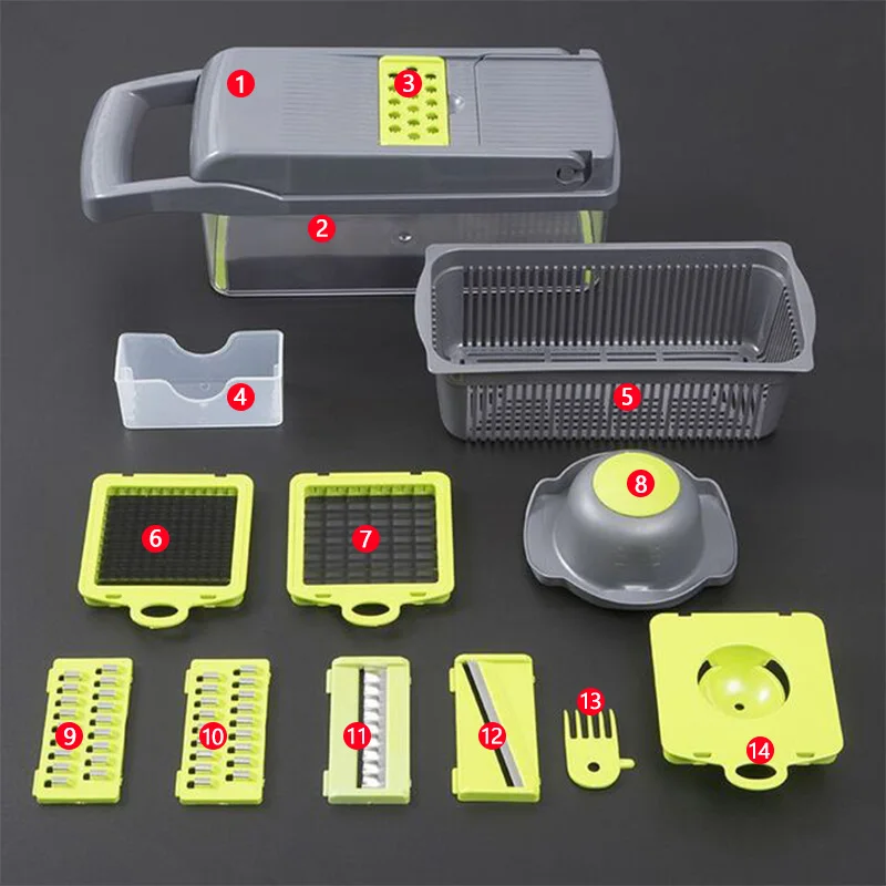 14 In 1 Multifunctional Vegetable Cutter Potato Slicer Carrot Grater Kitchen Accessories Gadgets Steel Blade Kitchen Tool