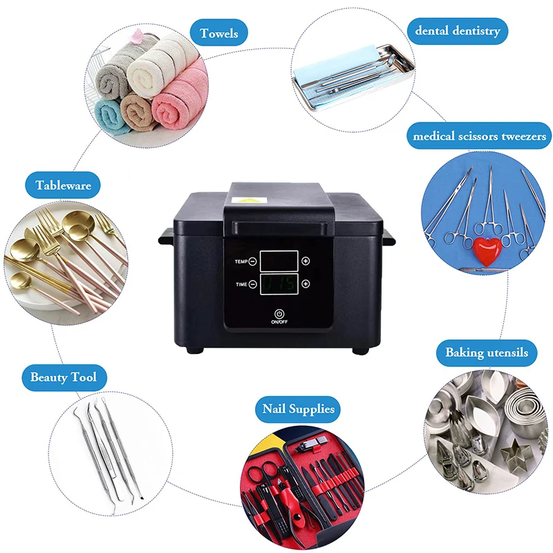 2.6L Small High Temperature Disinfection Cabinet Beauty Manicure Tool UV Hot Towel Dental Metal Sterilization Instrument