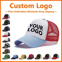 Custom Logo Embroidery 5Panel Mesh Hat Color Blocked Hat for Men and Women Baseball Cap Wholesale DIY Design Print Sunshade Hats 1