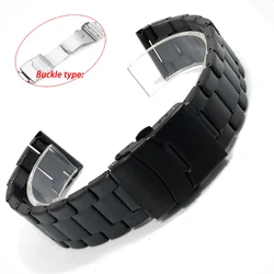 Elegant Metal Watch Strap with Double Press Folding Buckle - Universal Replacement Wristband in Black and Silver, Includes Tool - 22mm (Black Thin Buckle)
