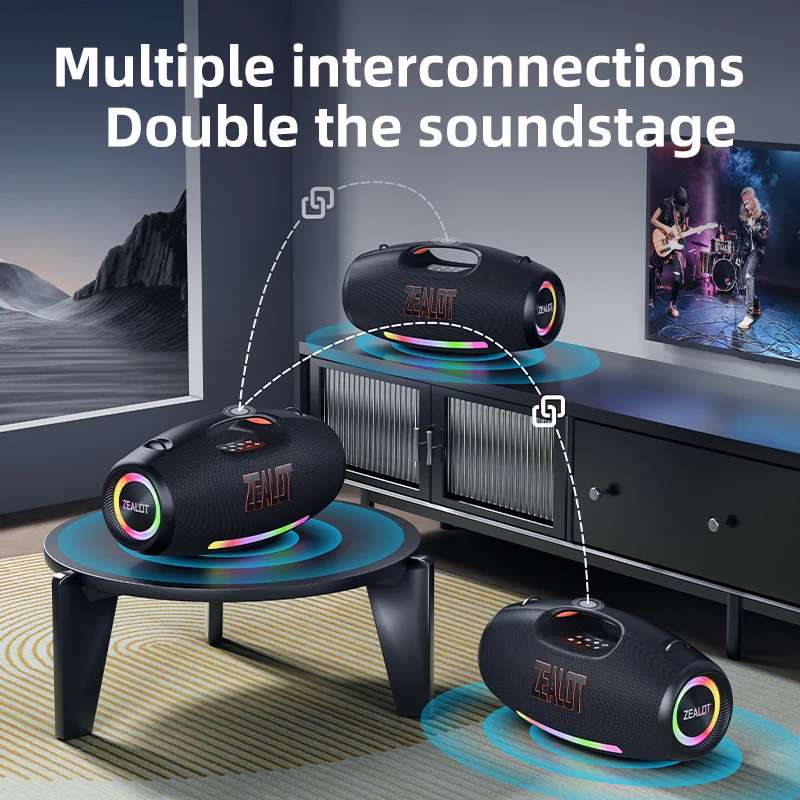 ZEALOT-S89 Portable Bluetooth Speaker 250W StormBox Power With Subwoofer Outdoor IP67 Party Speaker 20H Playtime LED