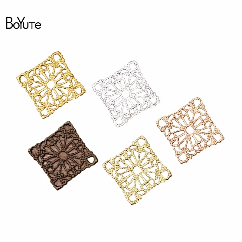 Boyute (100 pieces/lot) 15MM kov mosaz cejchování hranatý filigrán zjištění DIY ruční šperků příslušenství velkoobchod