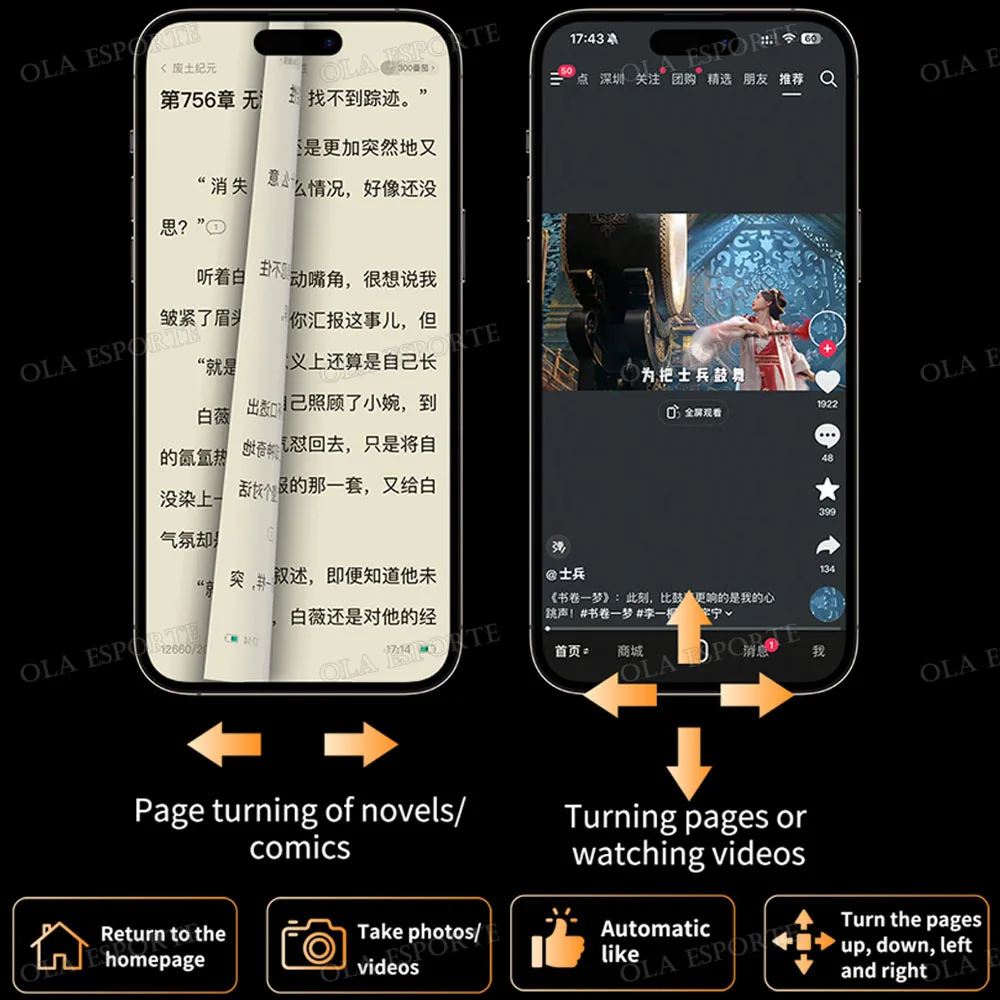 Wireless Bluetooth Mobile Selfie Mice Video Automatic Page Turner Browsing Smart Ring Touch Roller Fingertip Ring Remote Control 3