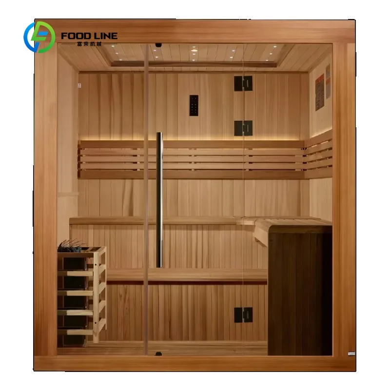 Customized Luxury 4-6 Person Modern Traditional Red Cedar Wood Indoor Sauna Electric Heating Dry Steam for Relaxation Spruce 6