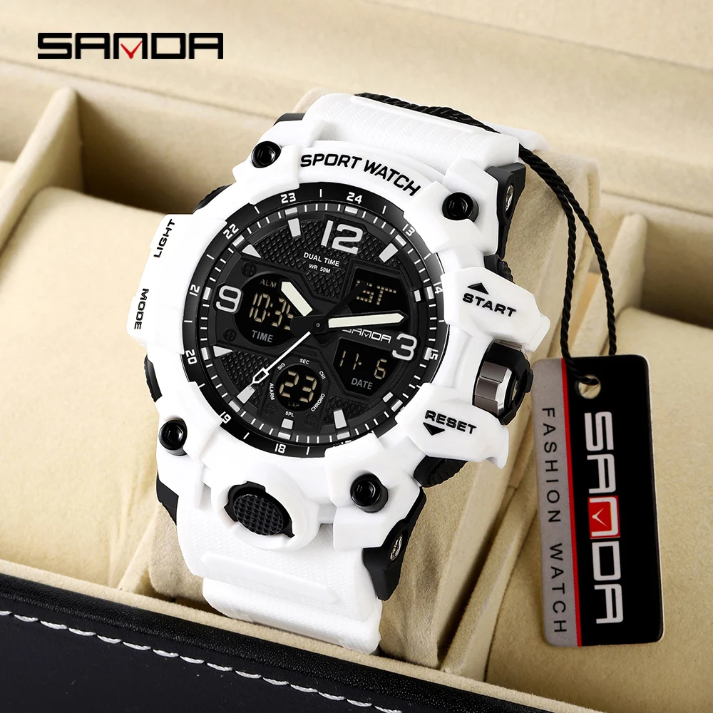 

SANDA Big Dial Sports Waterproof Watch Men Brand Military Digital Quartz Wristwatch Mens Dual Display Clock Relogio Masculino