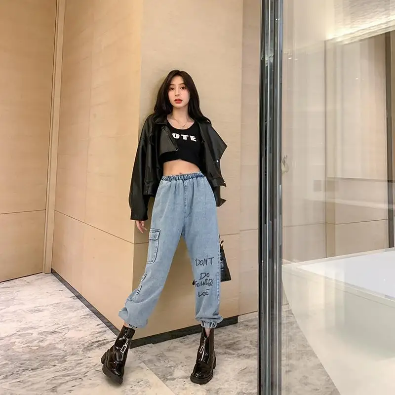 baggy jeans Mùa Xuân 2022 Phụ Nữ Của Xu Hướng Phụ Nữ Quần Denim Độ Đàn Hồi Yếm Capris Quần Quần Jean Rộng Thùng Thình Cho Phụ Nữ Mùa Xuân Mùa Thu Traf 888 ariat jeans Jeans