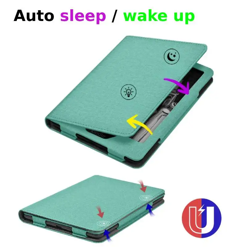 Compact 6-Inch PU Leather E-Reader Case with Hand Strap, Stand, and Card Slot