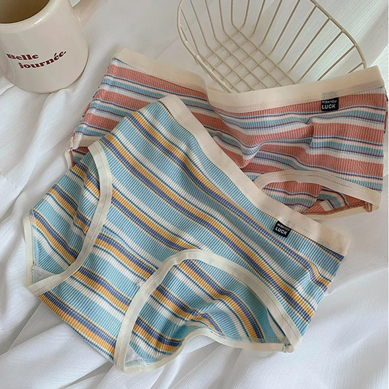 

3 шт./компл., антибактериальное женское нижнее белье, нижнее белье в контрастную полоску, мягкое нижнее белье, дышащие трусы для девочек