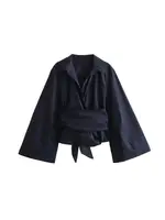 Women's Long Sleeve Kimono Blouses With Bow Tie, Front Button, Female Shirts, Chic Tops, Fashion - Image 2