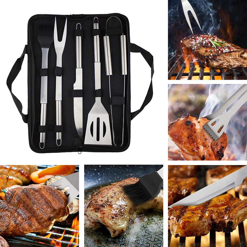 Juego de barbacoa de acero inoxidable, Kit de herramientas para parrilla de barbacoa con bolsa, para acampar aire libre, juego de herramientas asar| | - AliExpress