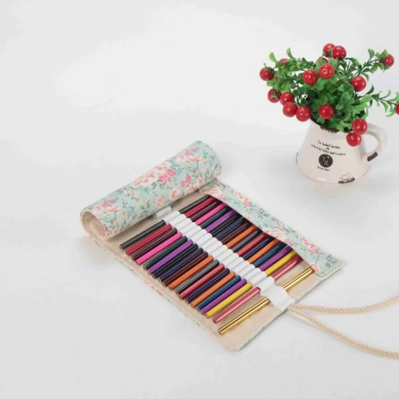 연필 롤 빈티지 수제 컬러 리드 보관 미술 학생, 롤업 연필 케이스 36/48 홀 편지지 캔버스 랩 스케치 가방
