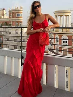 2024 Summer Fashion New Elegant Women's Sexy Chiffon Vacation Style Sling Dress with Ruffle Edge Style Long Dress - Image 3