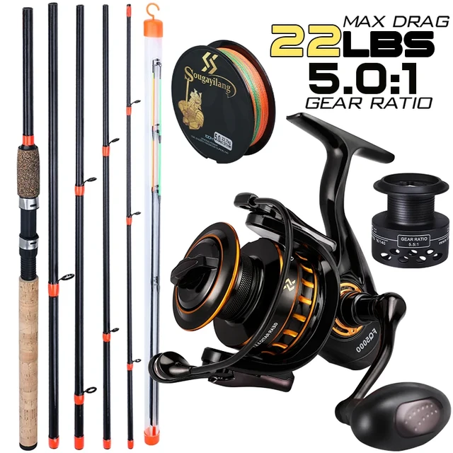 Sougayilang 3M LMH Power Spinning Feeder Fishing Rod and 4BB 5.2:1 Carp  Fishing Reel Carp Fishing Rod Reel Portable Travel Combo
