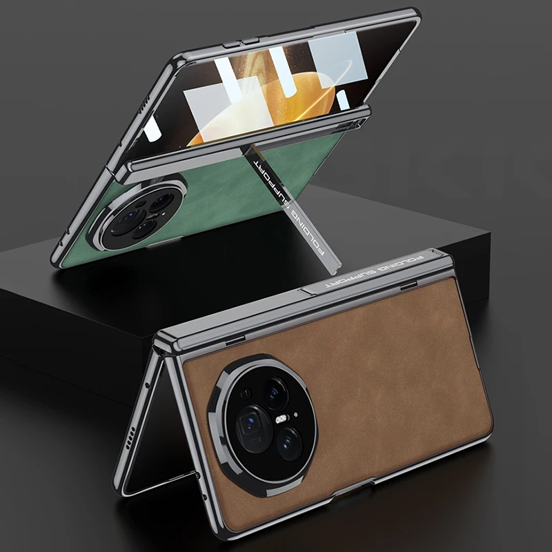 Luxury Plating Frosted Leather Case For Honor Magic V3 Magnetic All-included Hin