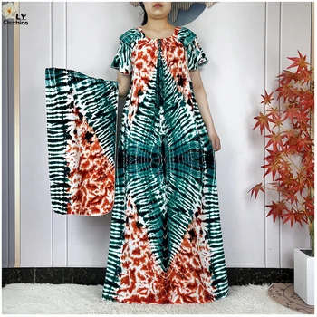 2025 New African Abayas For Women Short Sleeve Dresses Tie-dye Printed Cotton Dubai Fashion Summer Loose Robe Muslim Femme Dress 1