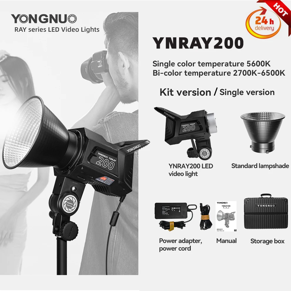 

YONGNUO RAY200 YNRAY200 200W 2700-6500K Bowens Mount Handheld Outdoor LED Light For Facebook, Tiktok,Yotuebe,Live Streaming