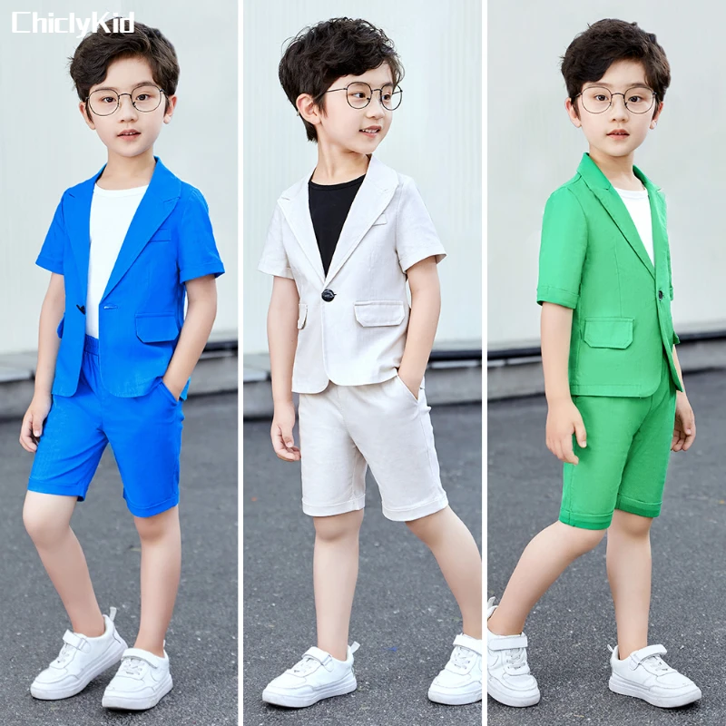 Boys Short Sleeve Suit Jacket Shorts Formal Dress Kids Summer