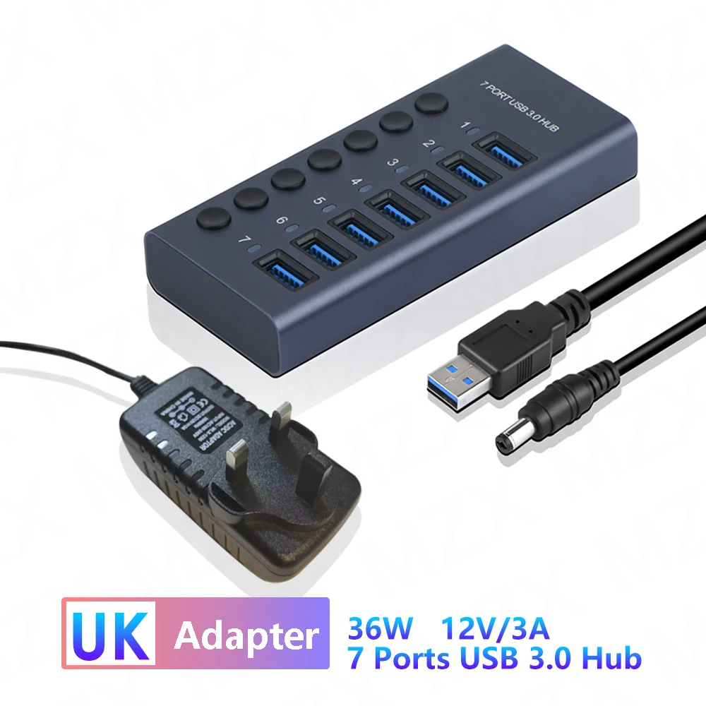 Premium Aluminum USB 3.0 Hub with Multiple Ports and Switch Adapter
