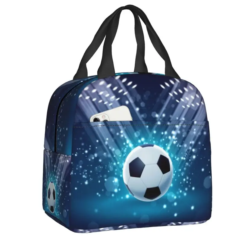

Football Stadium Soccer Ball Pattern Lunch Bag Women Warm Cooler Insulated Lunch Box for School Work Food Picnic Tote Bags